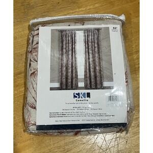 SKL Camellia Red Beige Floral Linen Curtain Panels 54x63" Country Cottage